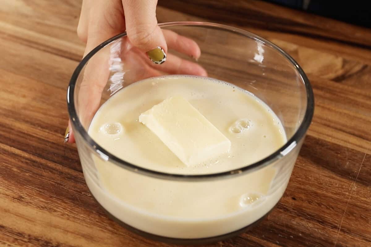 mixing dairy-free milk and butter