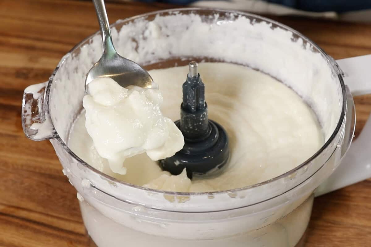 fresh Lebanese Garlic Sauce (Toum) in a food processor