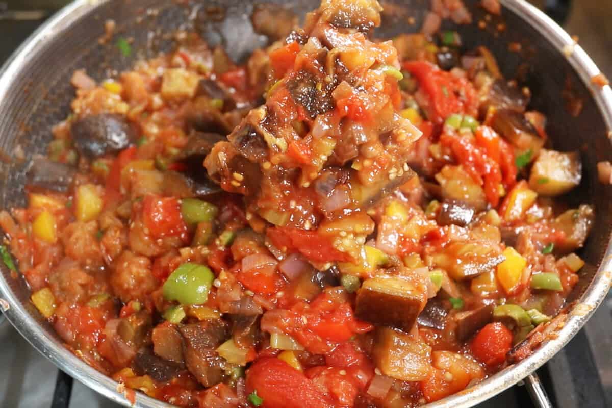 Eggplant Caponata in a large wok