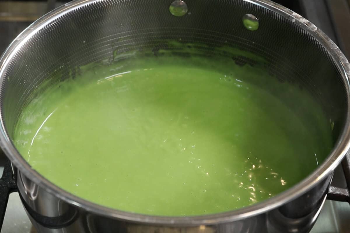 matcha custard in pot for Vegan Matcha Crème Brûlée