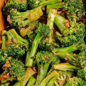 close up photo of 10-Minute Broccoli with Garlic Sauce in yellow dish