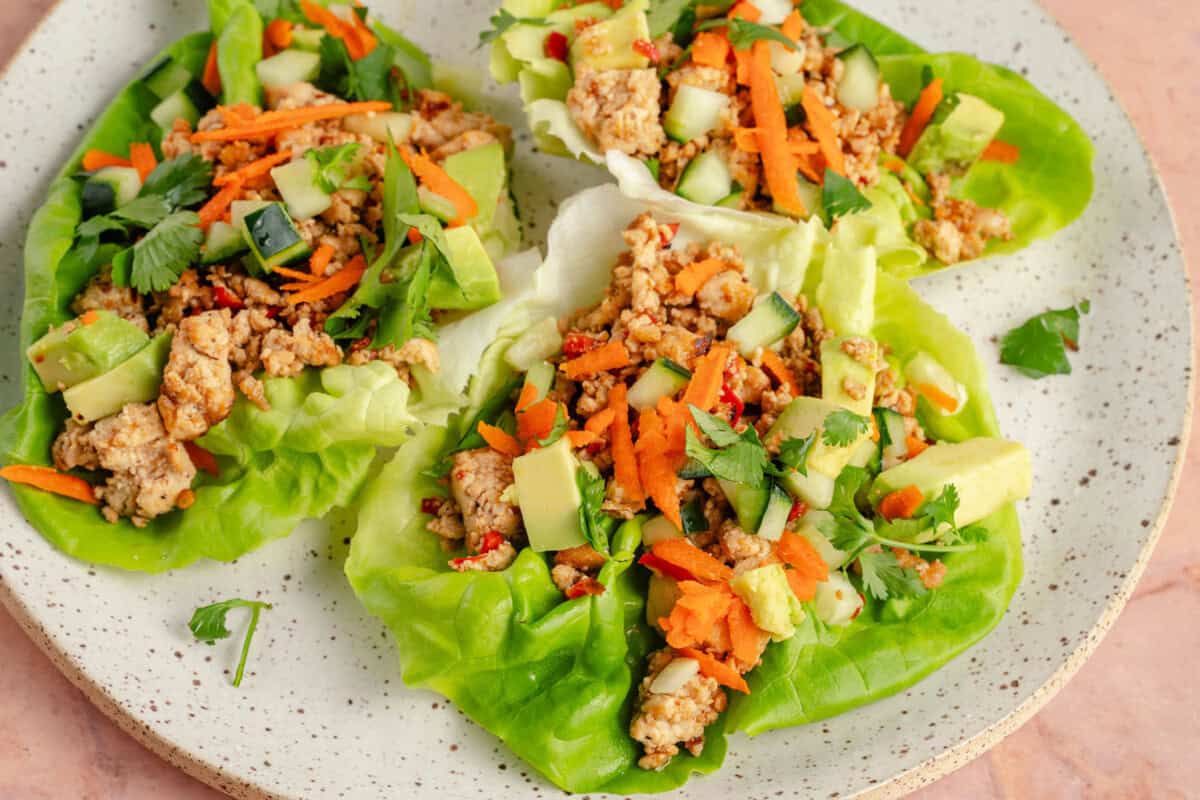 close up of chili lime tofu lettuce wraps on a plate