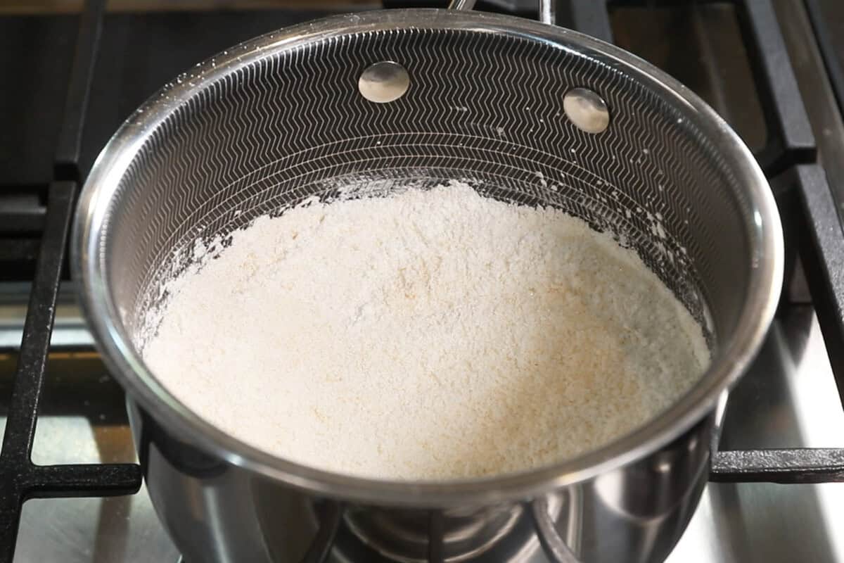 whisked dry ingredients in saucepan