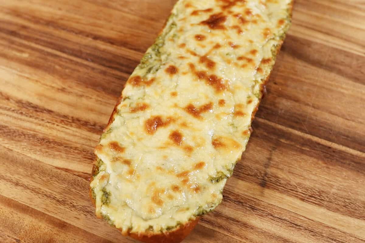 cooked cheese pesto garlic bread