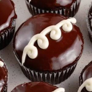 vegan copycat hostess cupcakes on white plate
