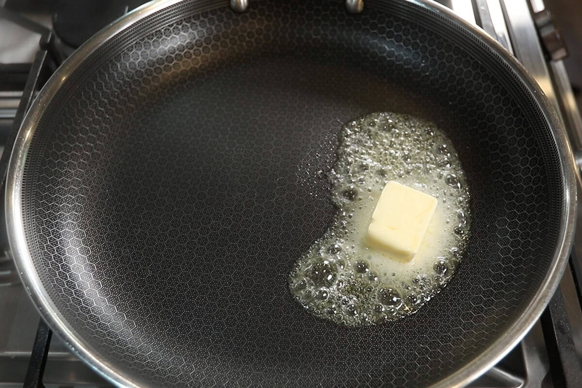 melting vegan butter in large hexclad pan