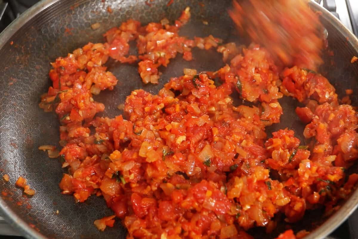cooking sauce in a pan