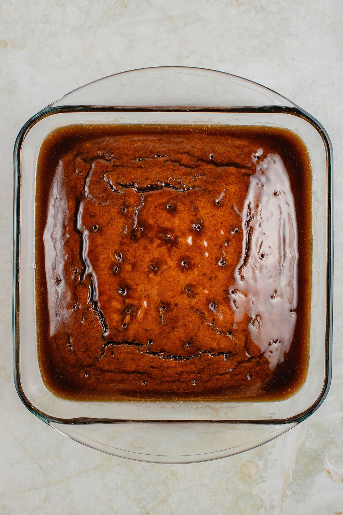 baked chai sticky toffee pudding in baking dish