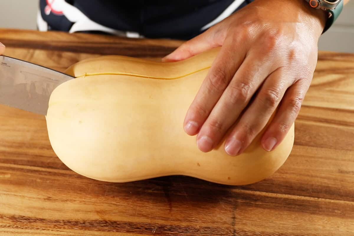 slicing butternut squash