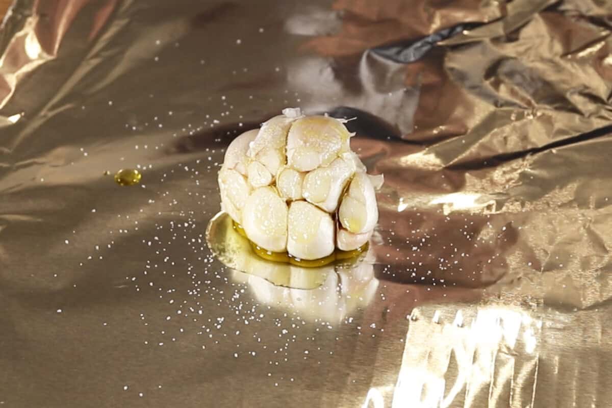 garlic seasoned with oil and salt in foil