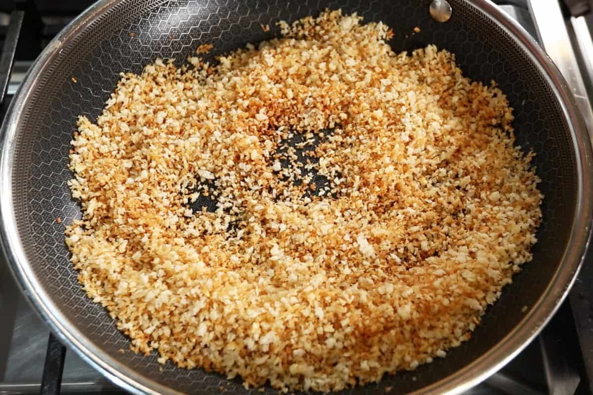 toasting bread crumbs in pan