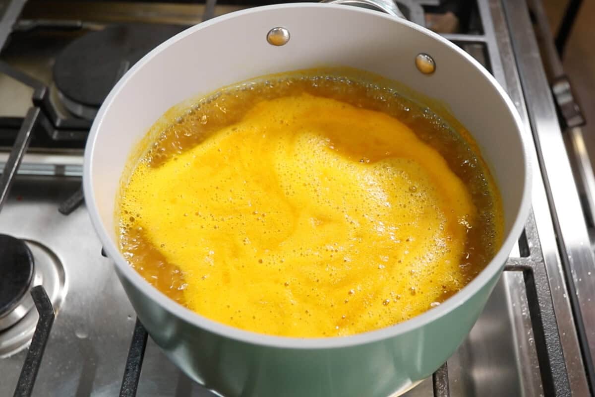 bringing the butternut squash and broth mixture to a boil in a small sauce pan