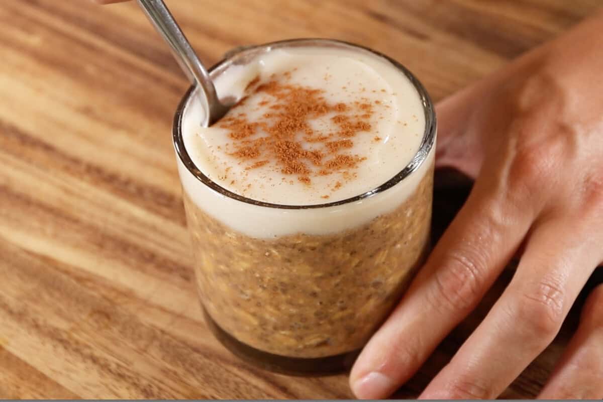 finished overnight oats with spoon