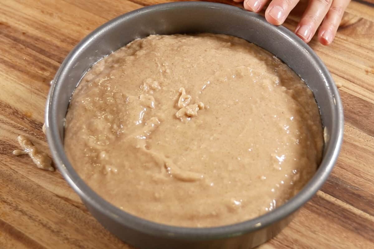 unbaked cake in cake pan