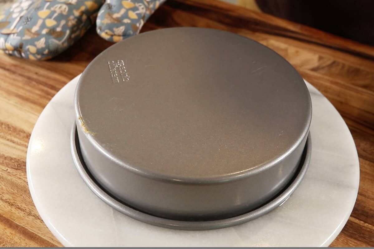 flipping the cake on a white board