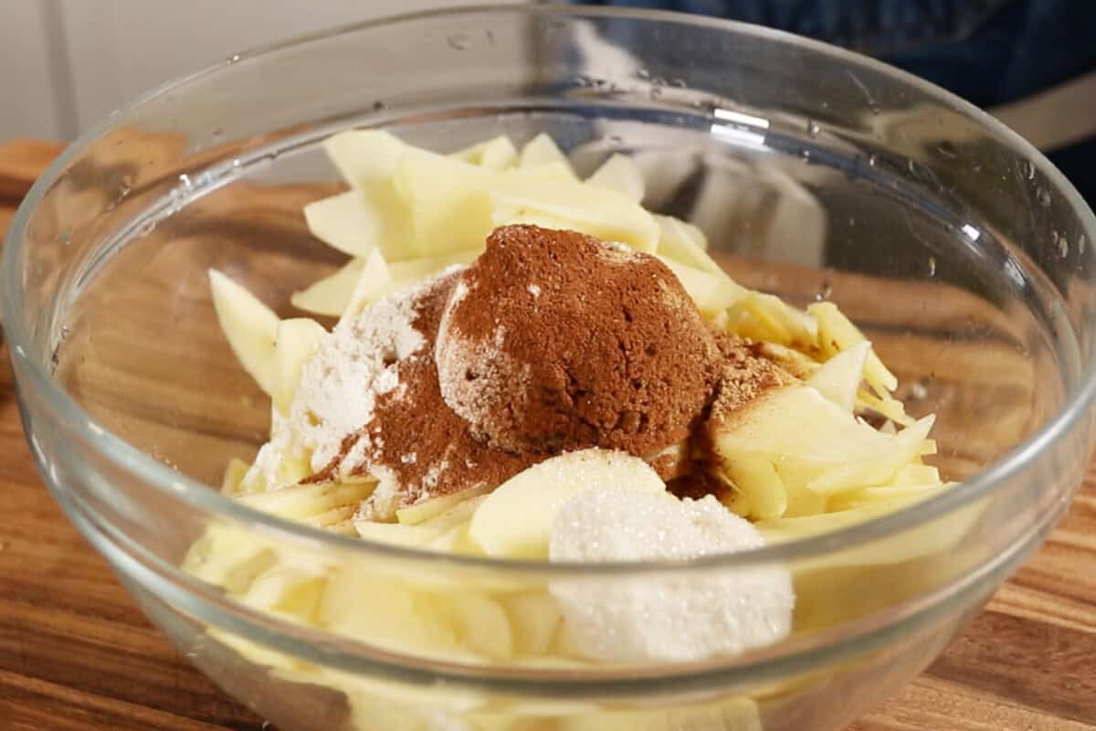 apple filling ingredients in a bowl before mixing