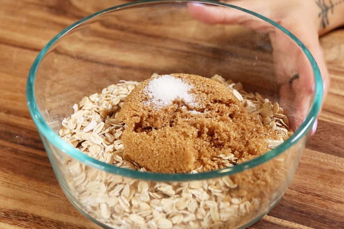 crumble topping in small bowl before mixing