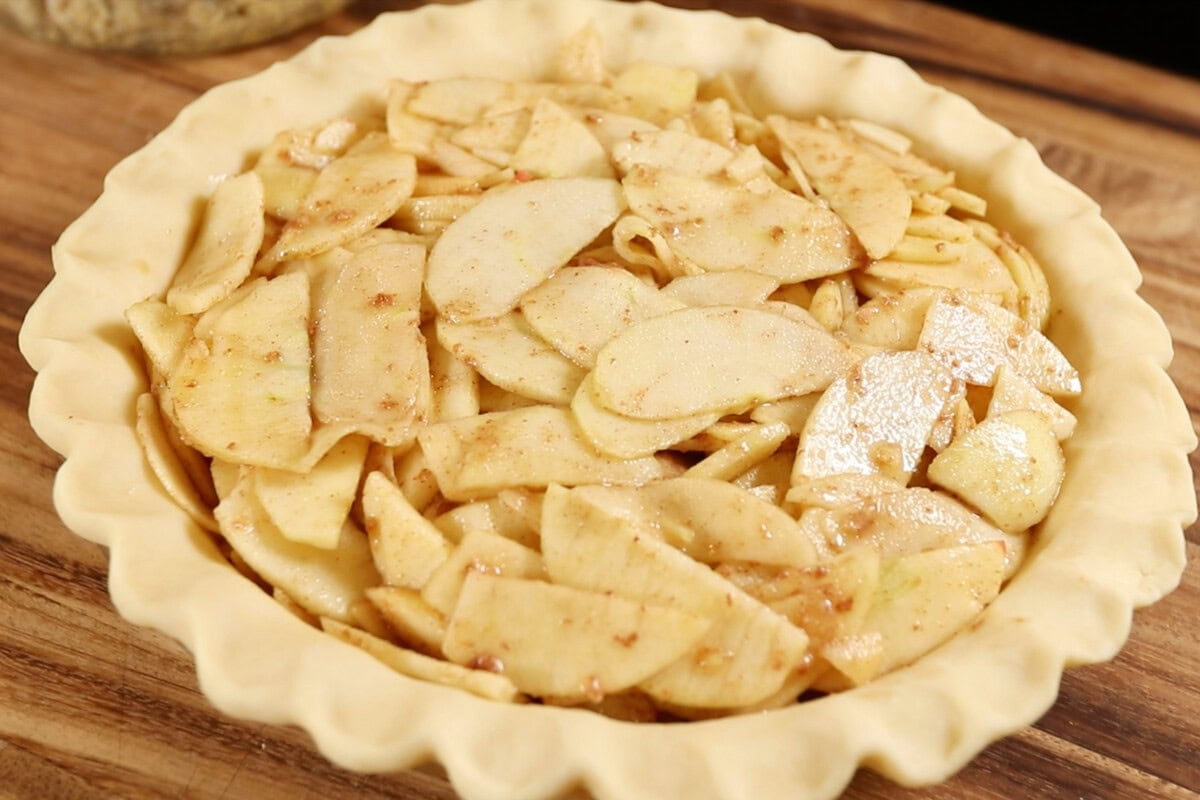 filled pie before adding the topping