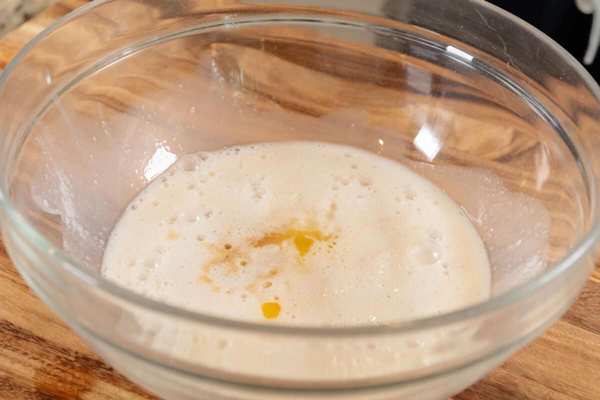 wet ingredients in large glass bowl