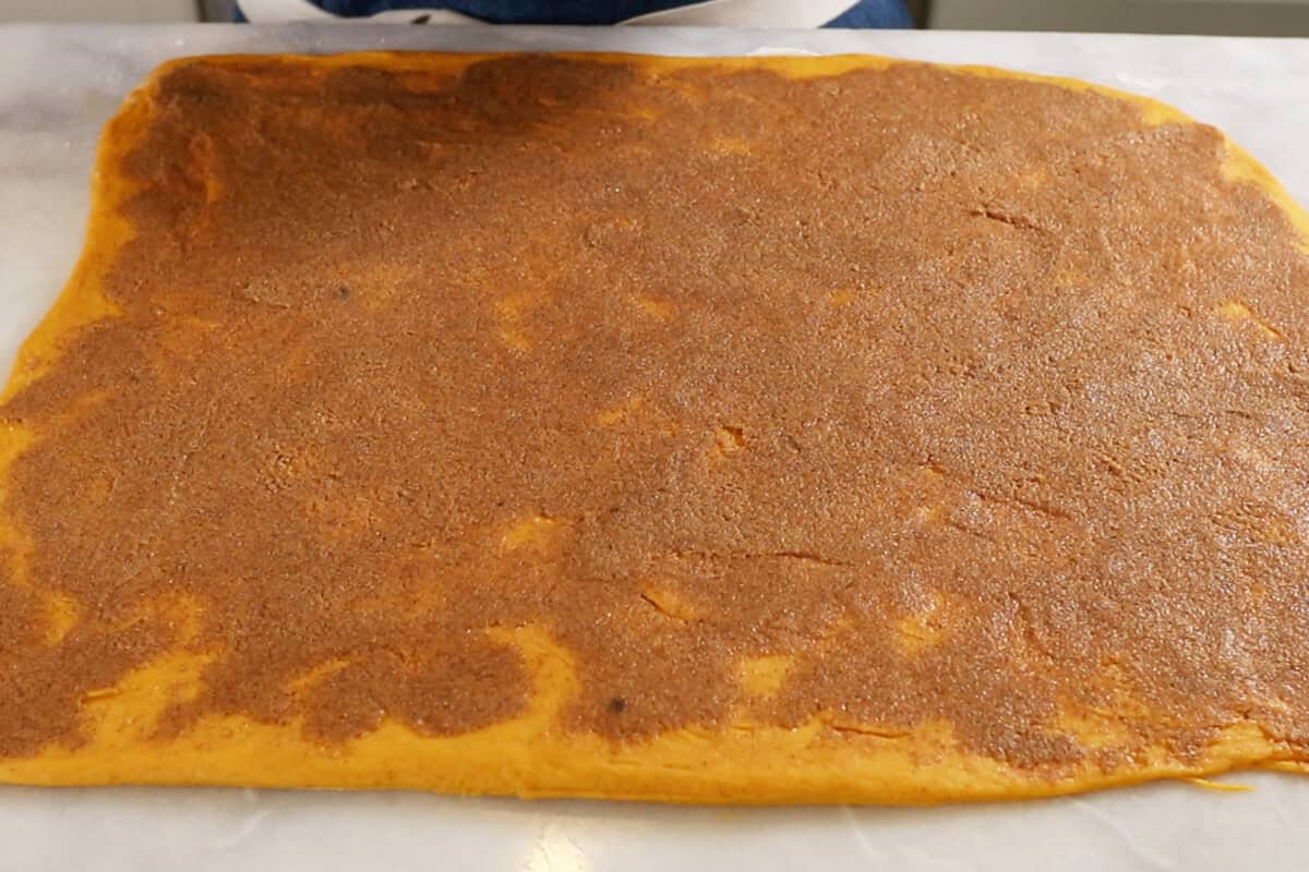 filling spread out on a dough