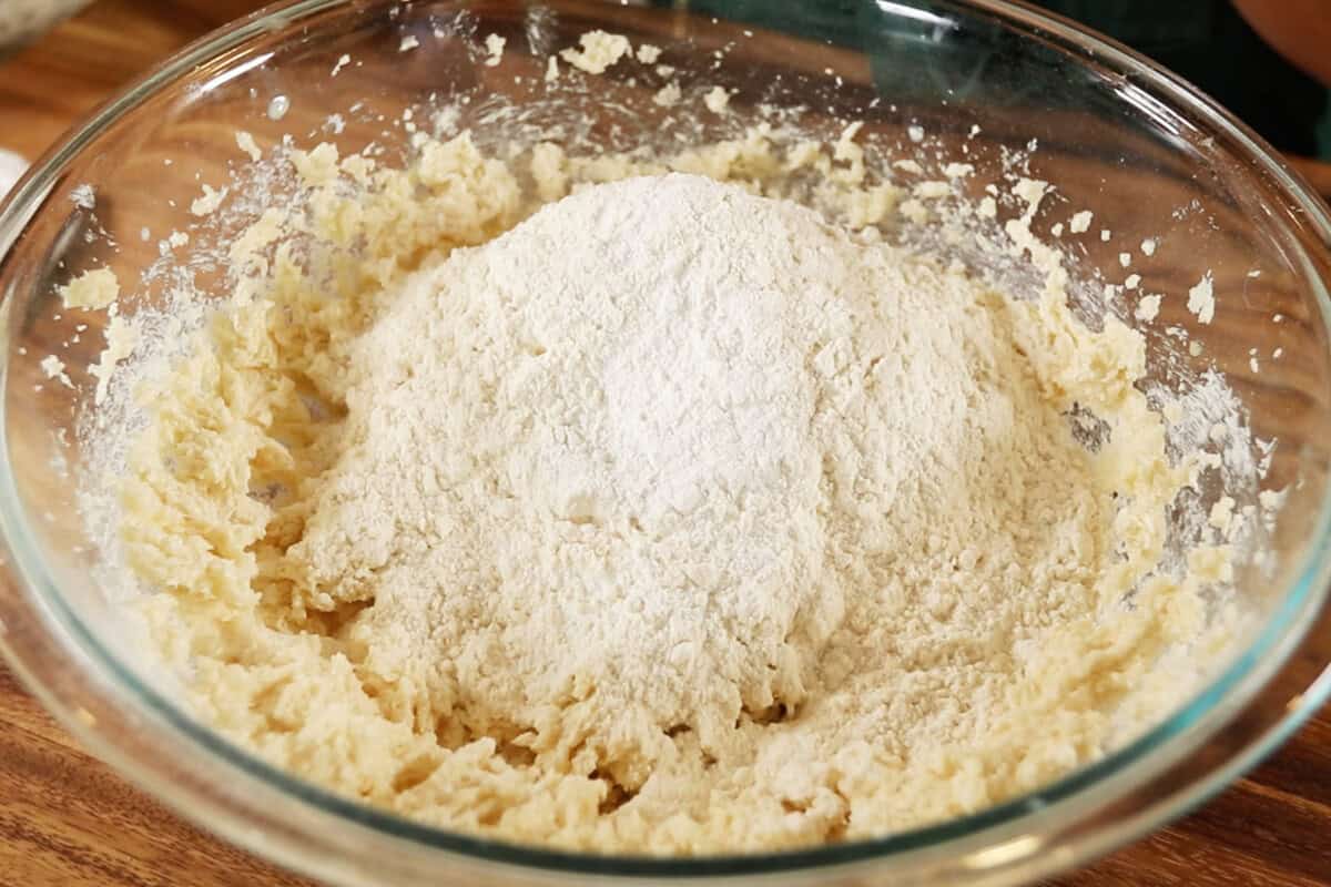 dry ingredients in large glass bowl for sugar cookies