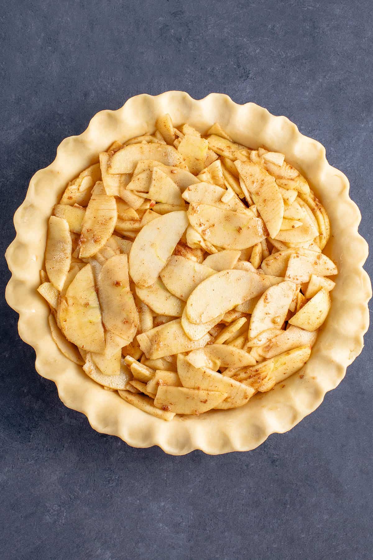 Apple Crumble Pie before adding the crumble topping