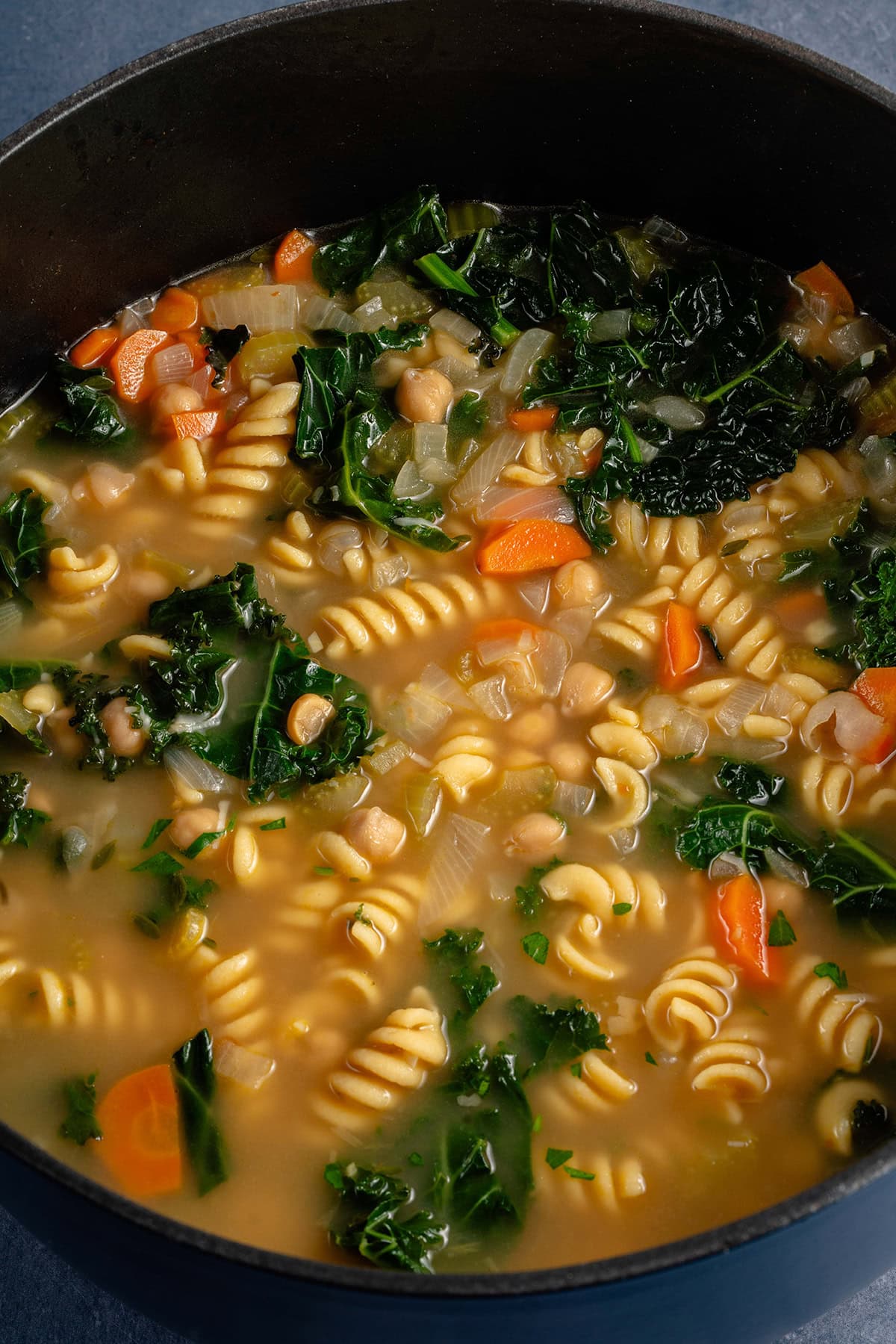 a big pot of chickpea noodle soup
