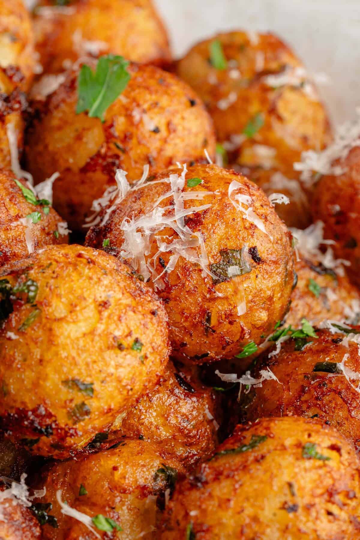 close up photo of vegan Crispy Potato Balls