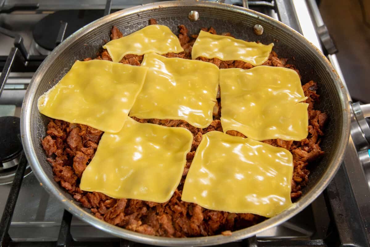 melted cheese on filling in skillet