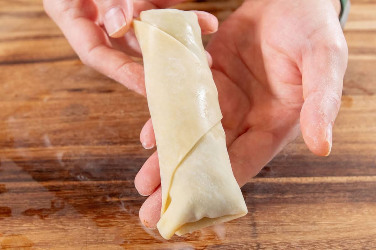wrapped egg roll before frying
