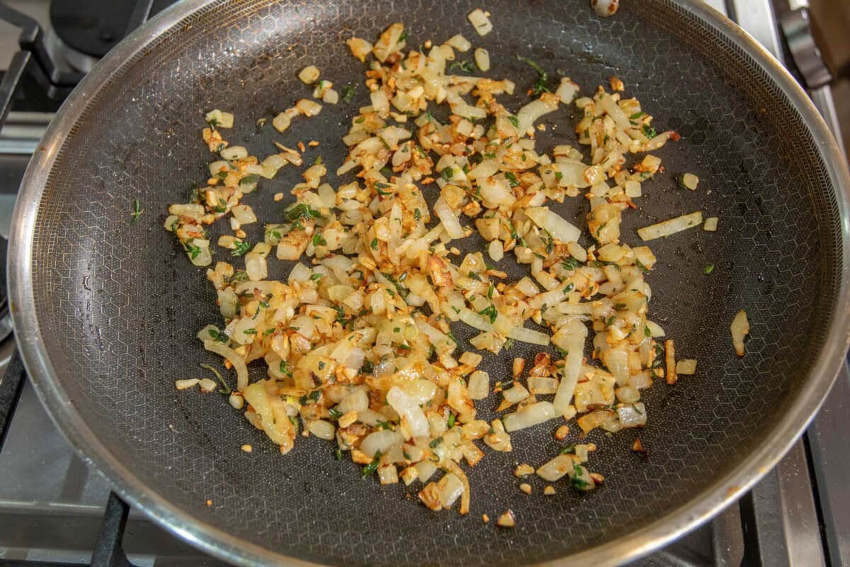 cooked onions, garlic, thyme and sage