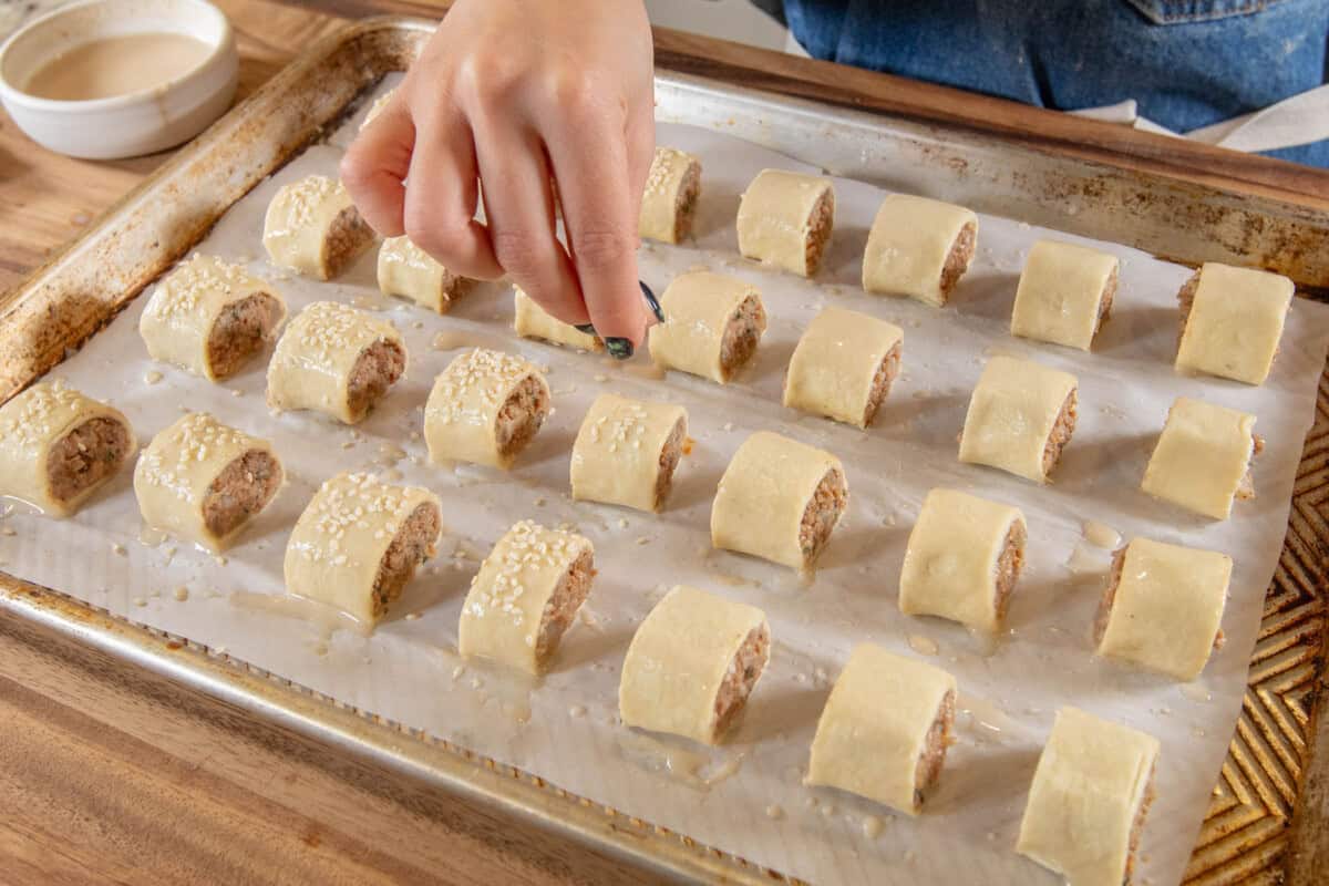 sprinkling sesame seeds