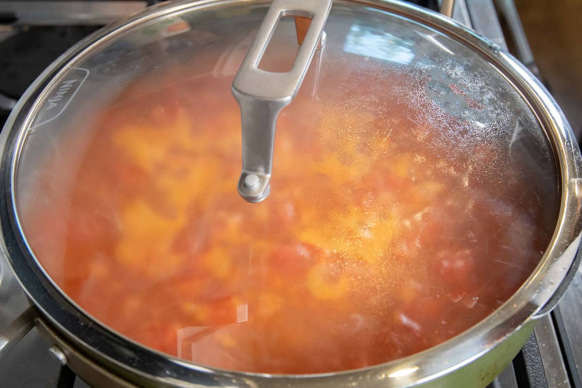 add ing the lid to the pot to cook