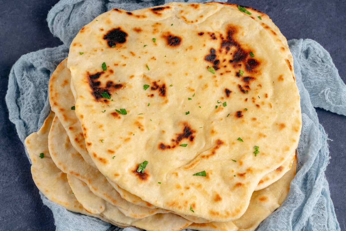 close up of flatbread on towels