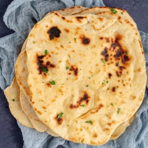 tofu flatbread on blue towel
