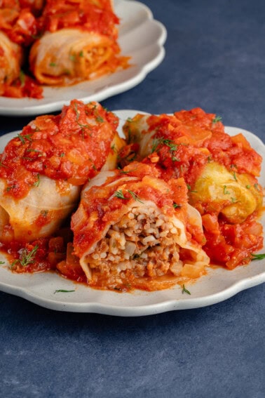 vegan stuffed cabbage rolls on plate