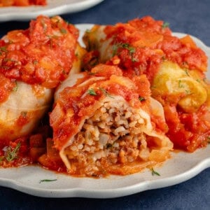 vegan stuffed cabbage rolls on plate