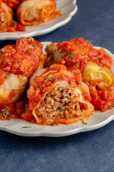 vegan stuffed cabbage rolls on plate