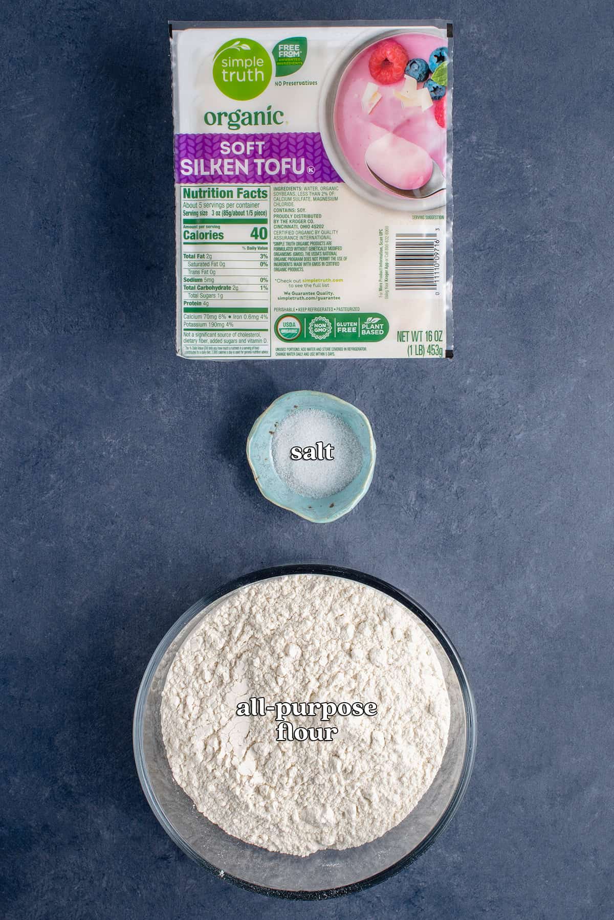 soft silken tofu, salt, all-purpose flour