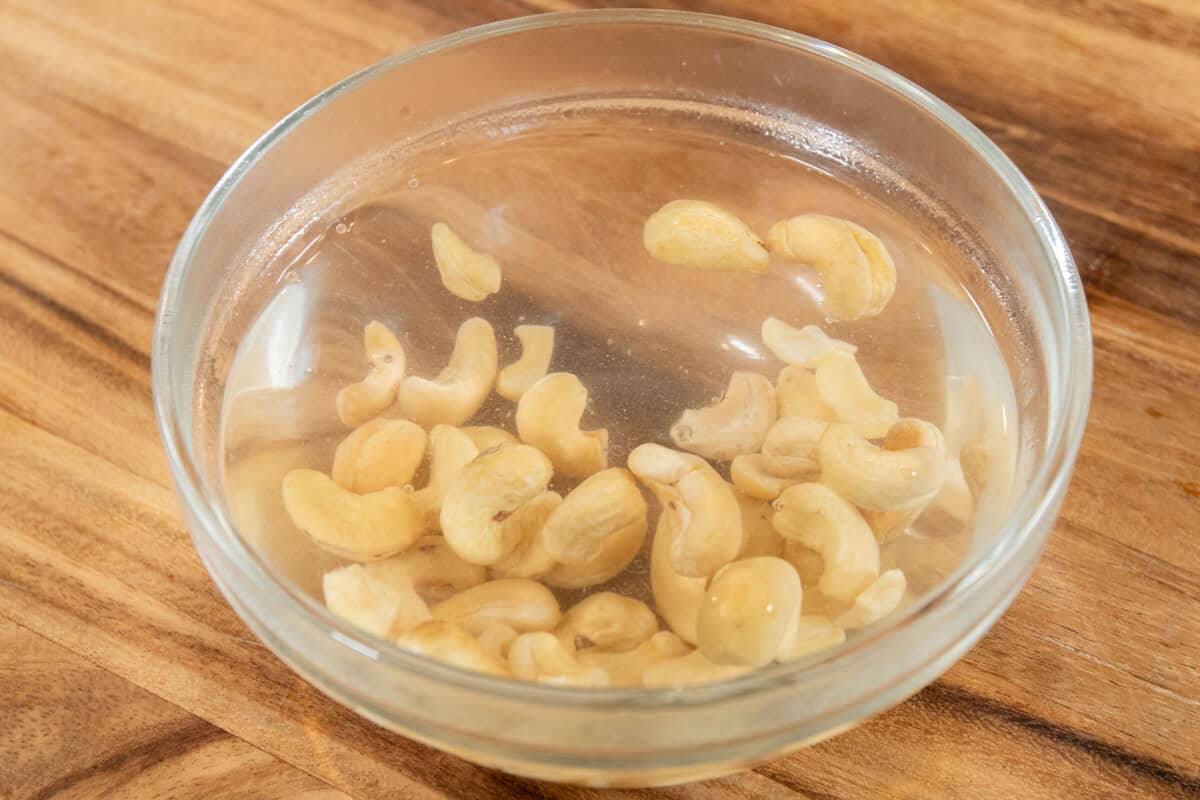 bowl of soaking cashews