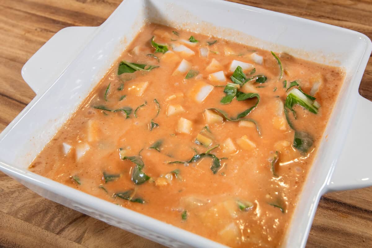 adding bok choy to dish