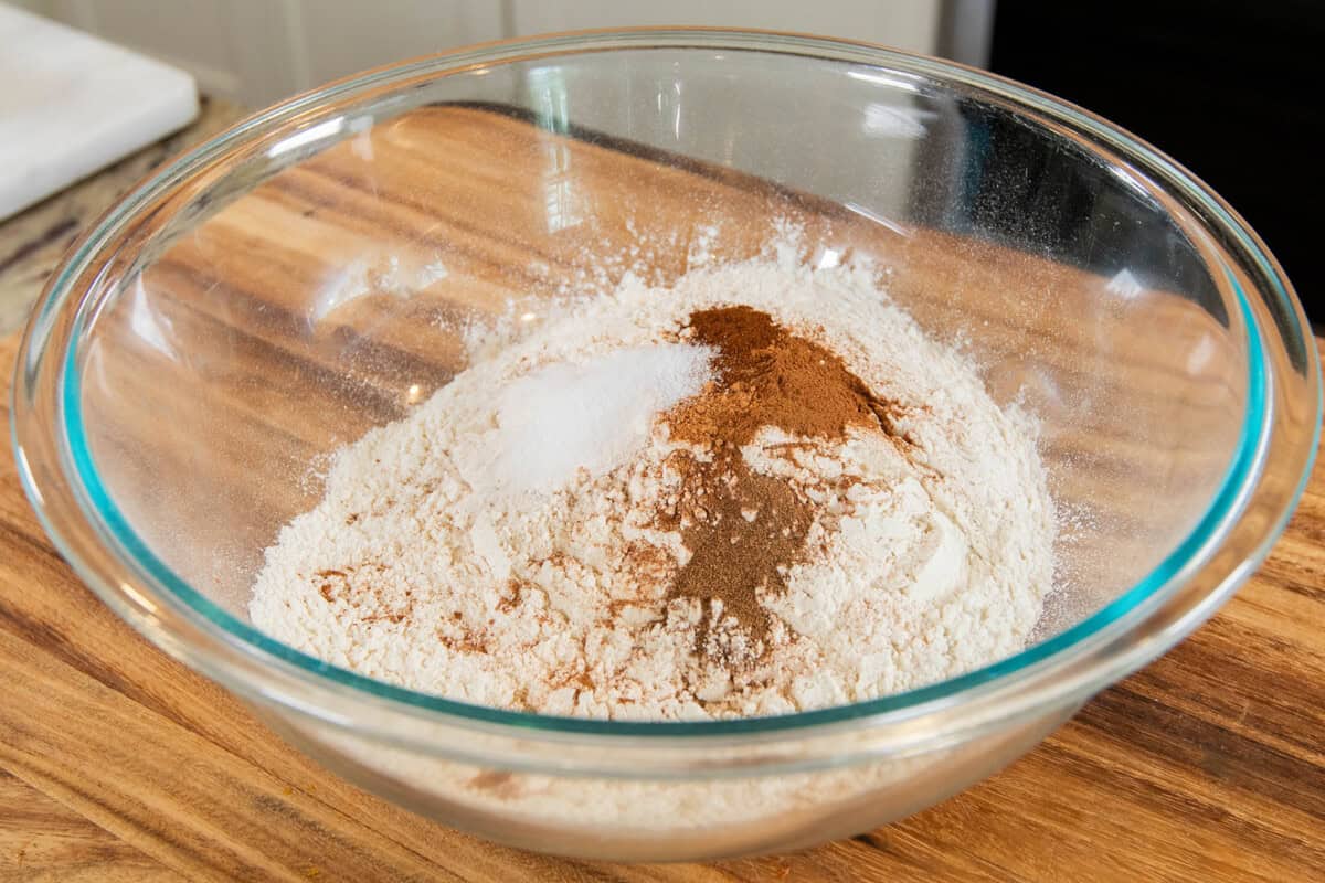 mixing dry ingredients in a a large bowl