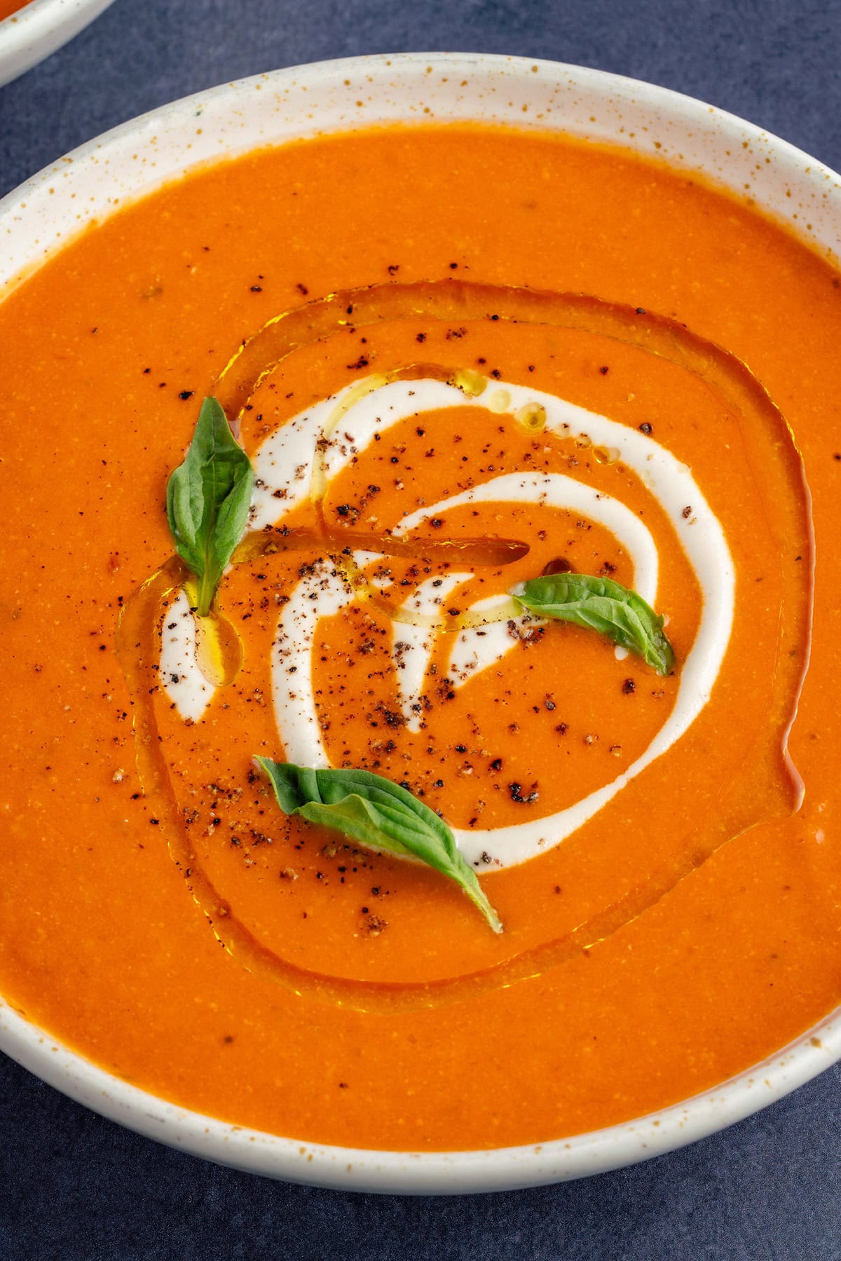 close up of bowl of vodka tomato soup