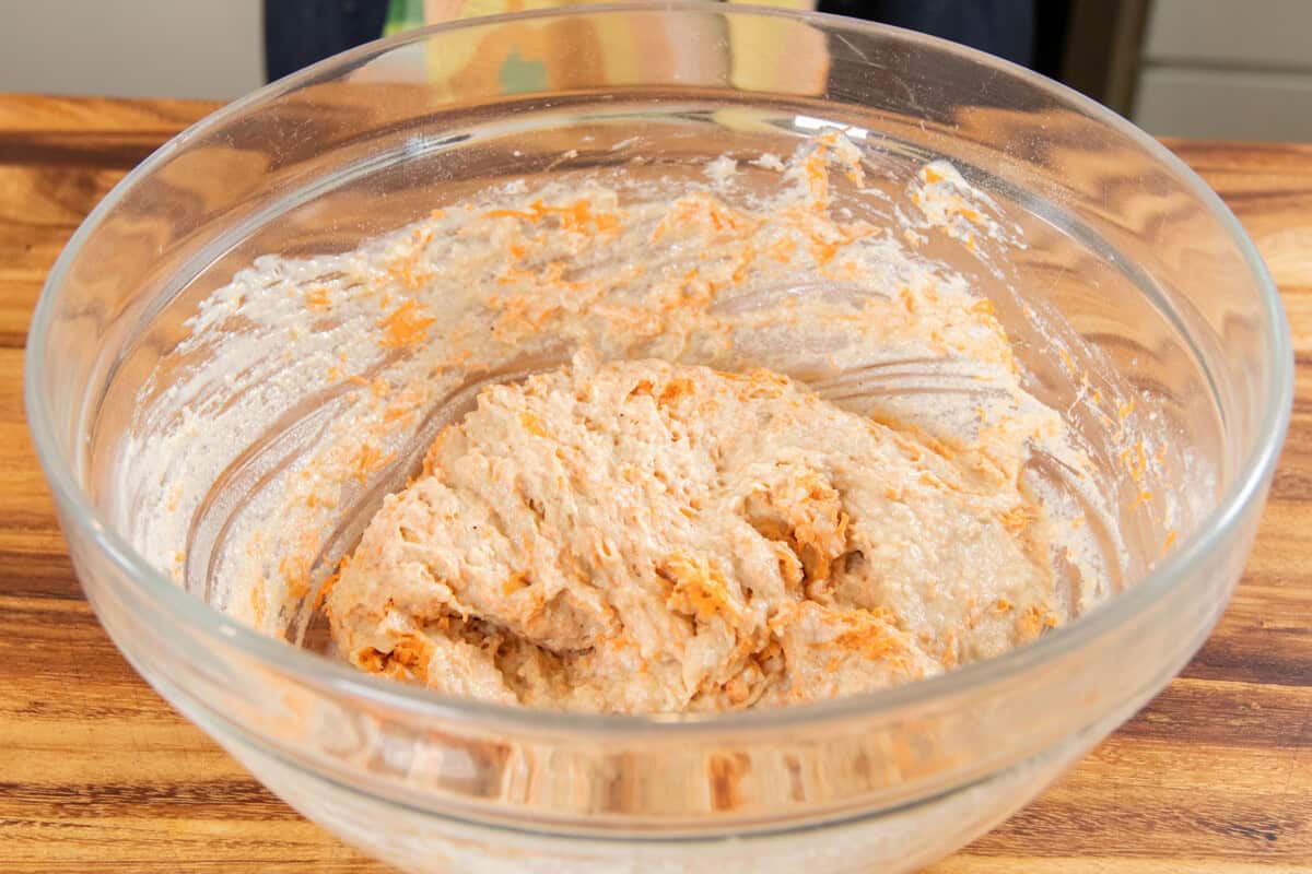 mixed dough in bowl