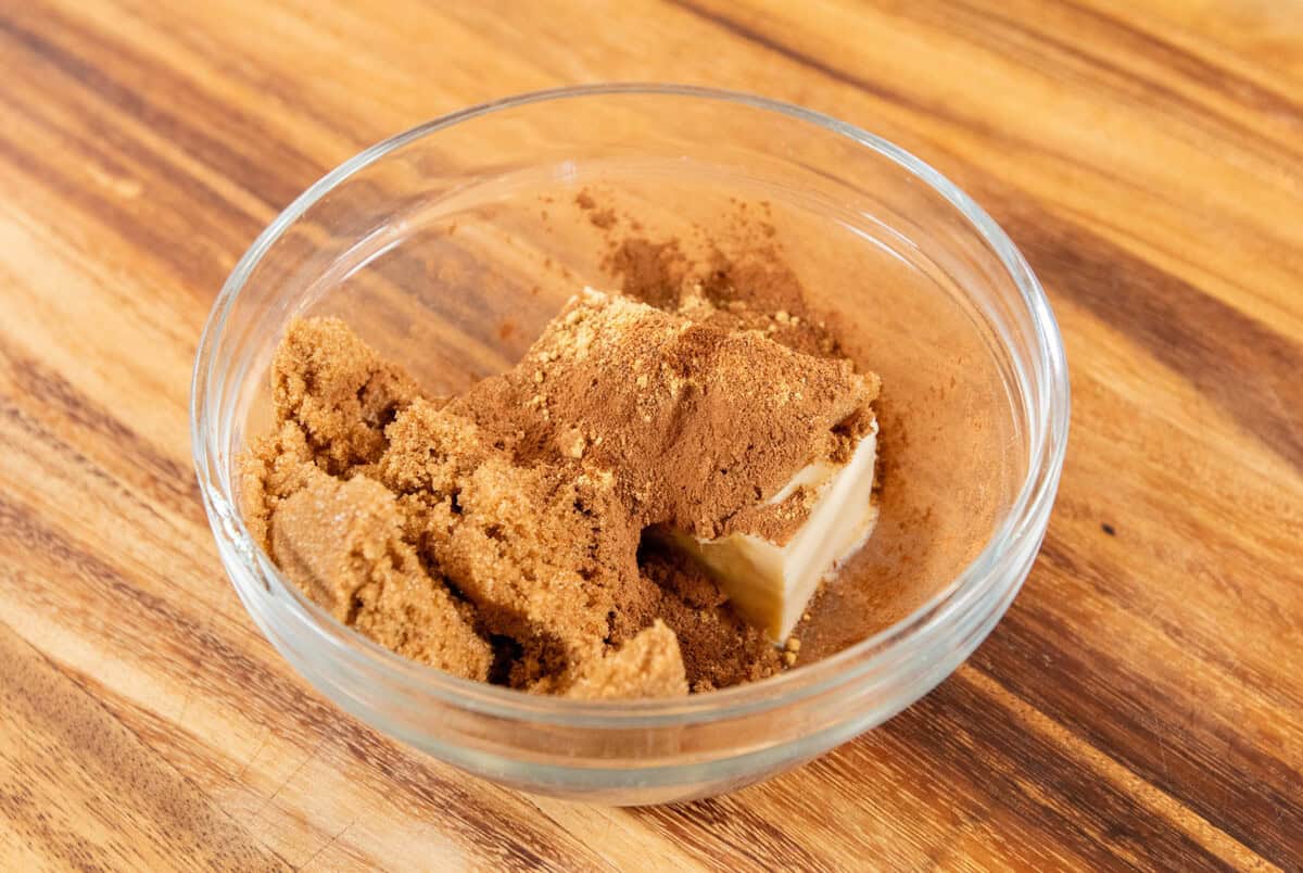 sugar and spices with softened butter for filling in a small bowl
