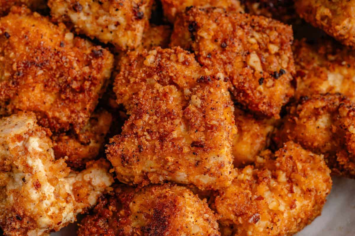 close up of pecan crusted tofu