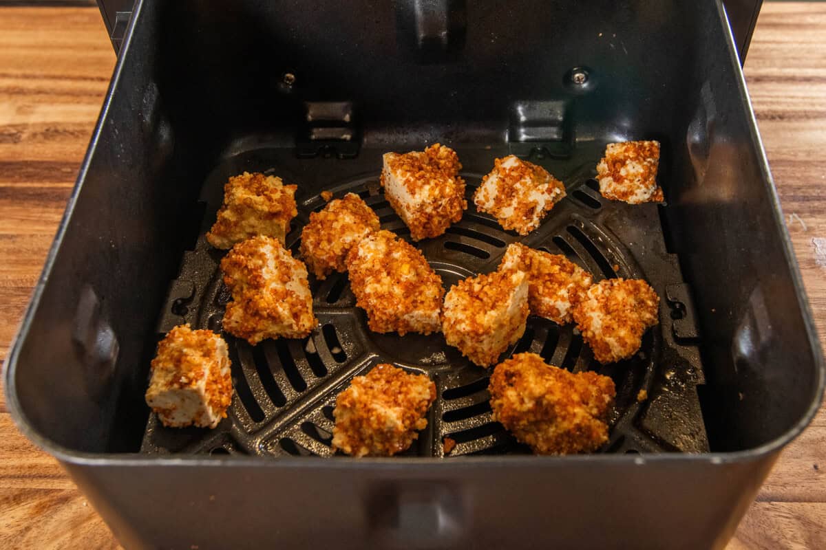 air frying pecan crusted tofu