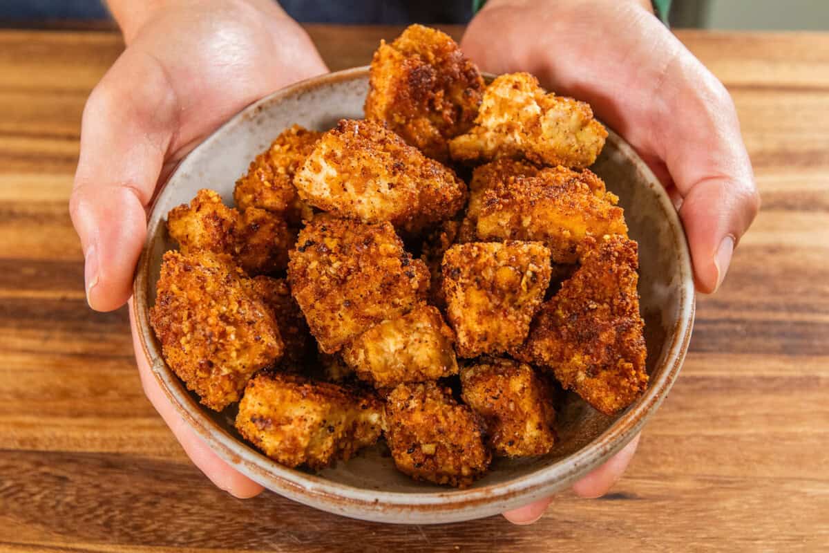 pecan crusted tofu in a bowl