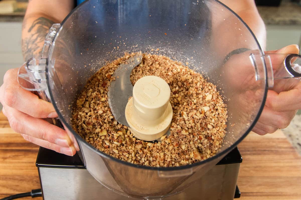 pecans processed in a food processor