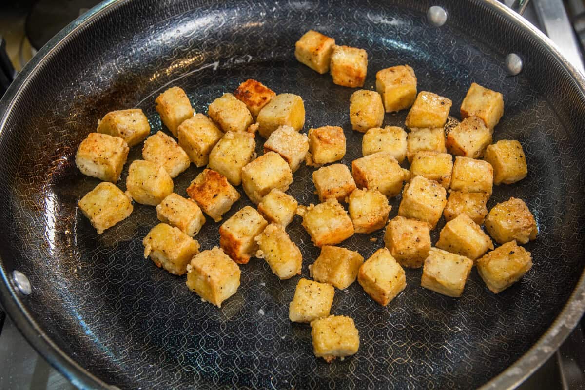 fried tofu in a pan